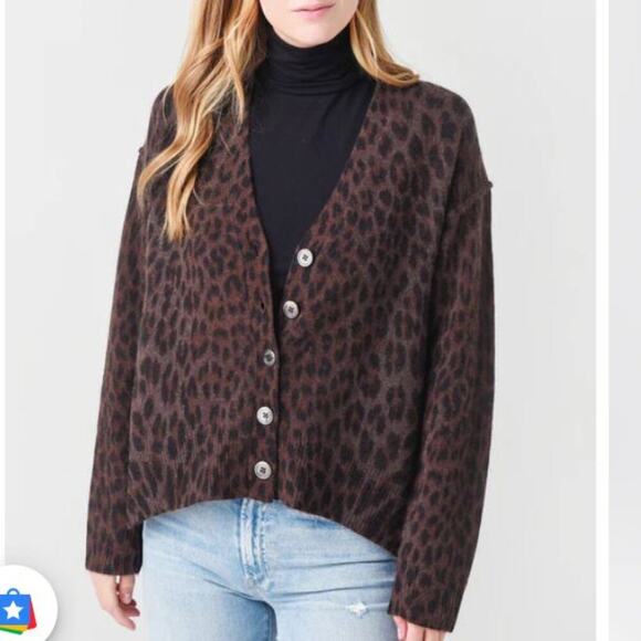 Zadig & Voltaire Mirka Leo Brown Leopard Print Cashmere Sweater Cardigan Sz S - Picture 1 of 11